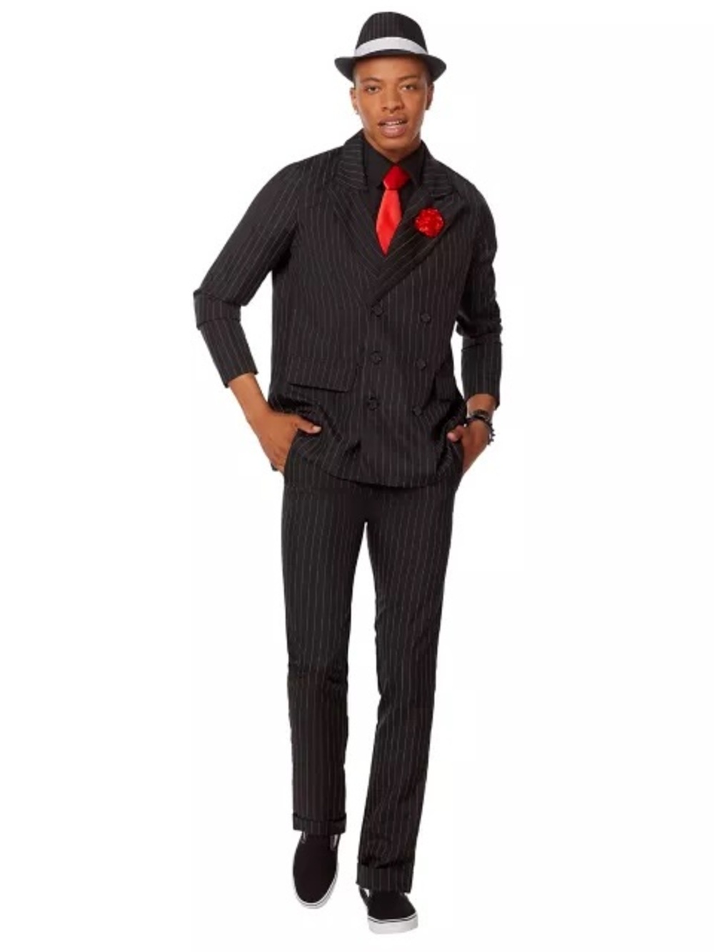 Spirit Halloween Men’s Gangster Pinstripe Suit Costume Size L 4-Piece Set